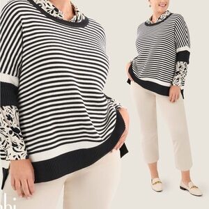 Striped Black and White Cabi Brunch Pullover New from Spring 25 small/medium
